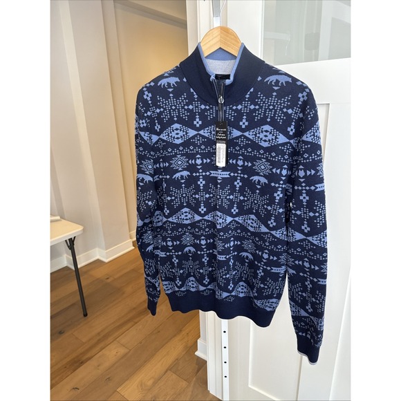 Greyson Other - Greyson Wolf Fair Isle Quarter Zip Sweater Men's Medium Blue Winter Golf NWT